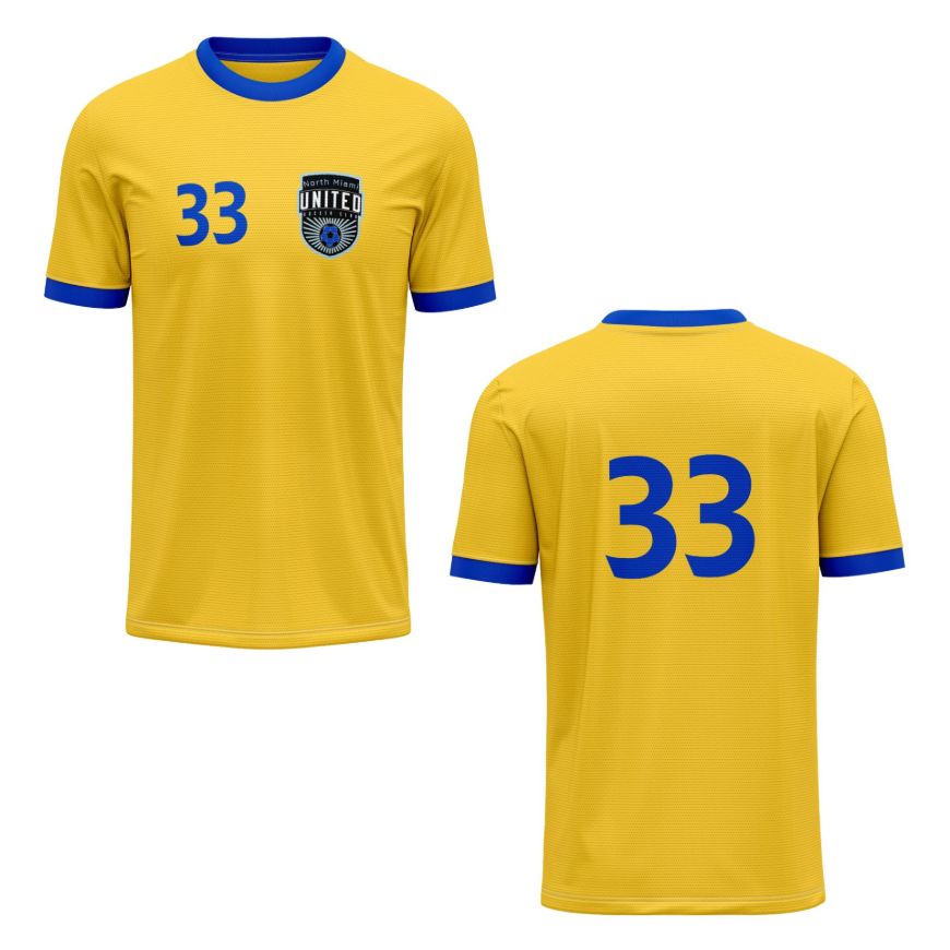Picture of Custom Made Soccer Game Uniform Jersey with Team Logo and Player Numbers. Style 100J.