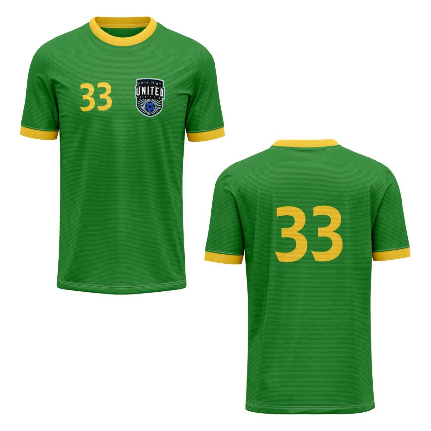 Picture of Custom Made Soccer Game Uniform Jersey with Team Logo and Player Numbers. Style 100J.