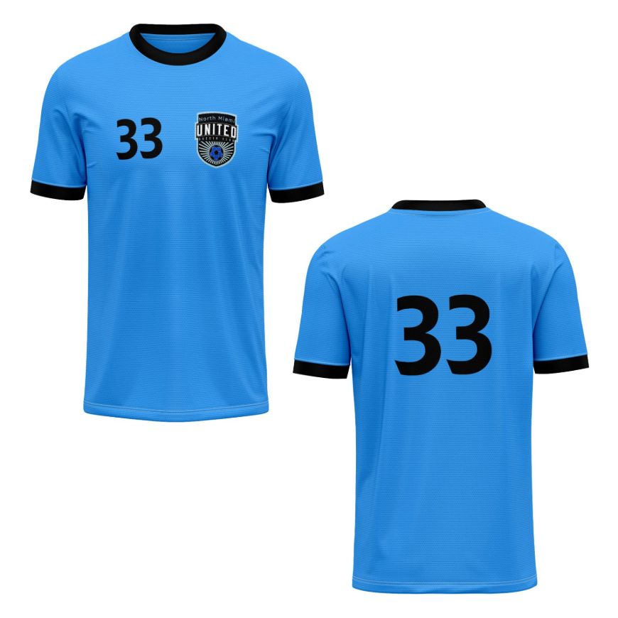 Picture of Custom Made Soccer Game Uniform Jersey with Team Logo and Player Numbers. Style 100J.