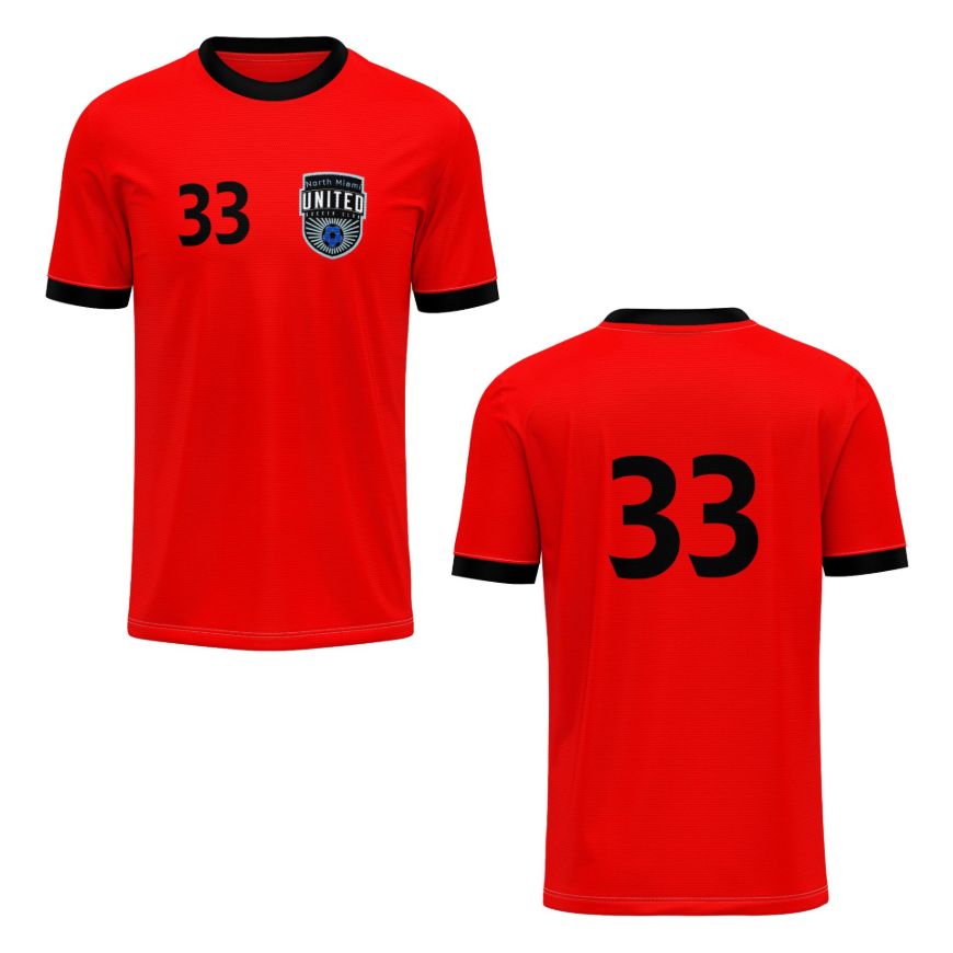 Picture of Custom Made Soccer Game Uniform Jersey with Team Logo and Player Numbers. Style 100J.