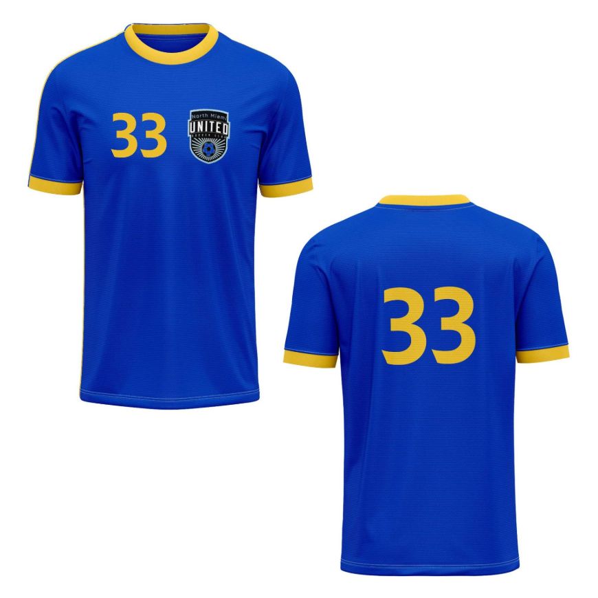Picture of Custom Made Soccer Game Uniform Jersey with Team Logo and Player Numbers. Style 100J.