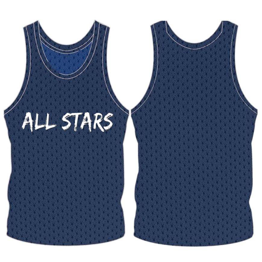 Picture of Sleeveless Training Vest (Pennies) with line of printing at Center Chest. Style N905-01. Custom Made.