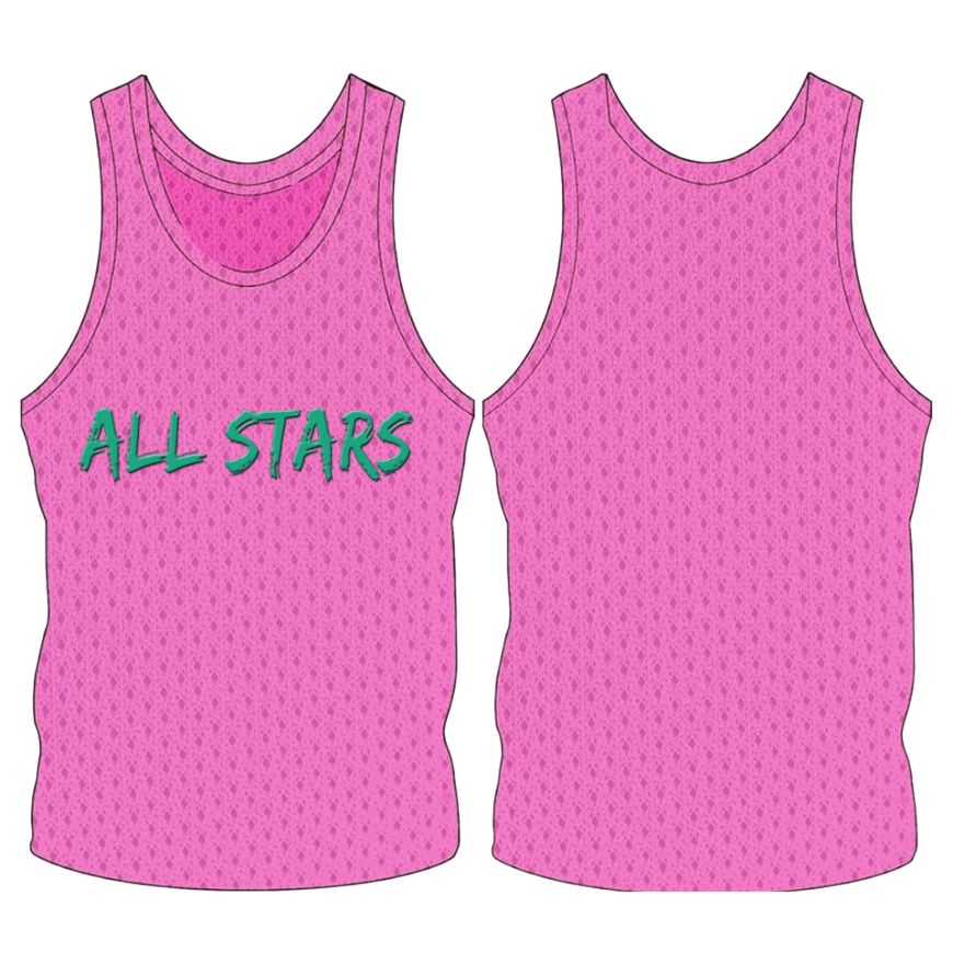 Picture of Sleeveless Training Vest (Pennies) with line of printing at Center Chest. Style N905-01. Custom Made.