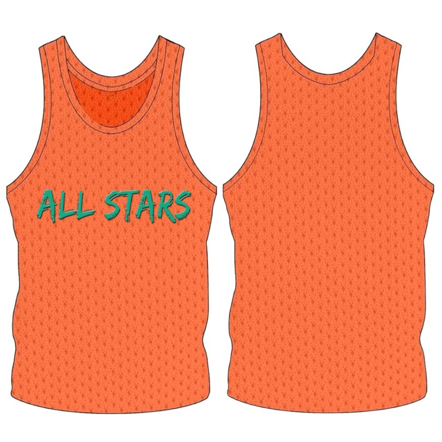 Picture of Sleeveless Training Vest (Pennies) with line of printing at Center Chest. Style N905-01. Custom Made.