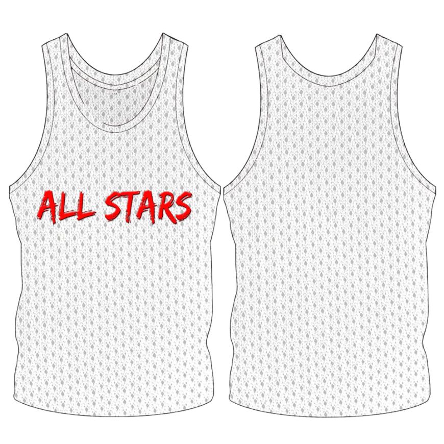 Picture of Sleeveless Training Vest (Pennies) with line of printing at Center Chest. Style N905-01. Custom Made.