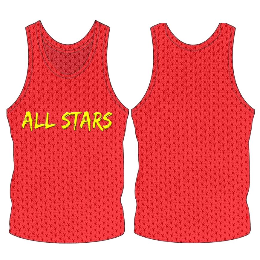 Picture of Sleeveless Training Vest (Pennies) with line of printing at Center Chest. Style N905-01. Custom Made.