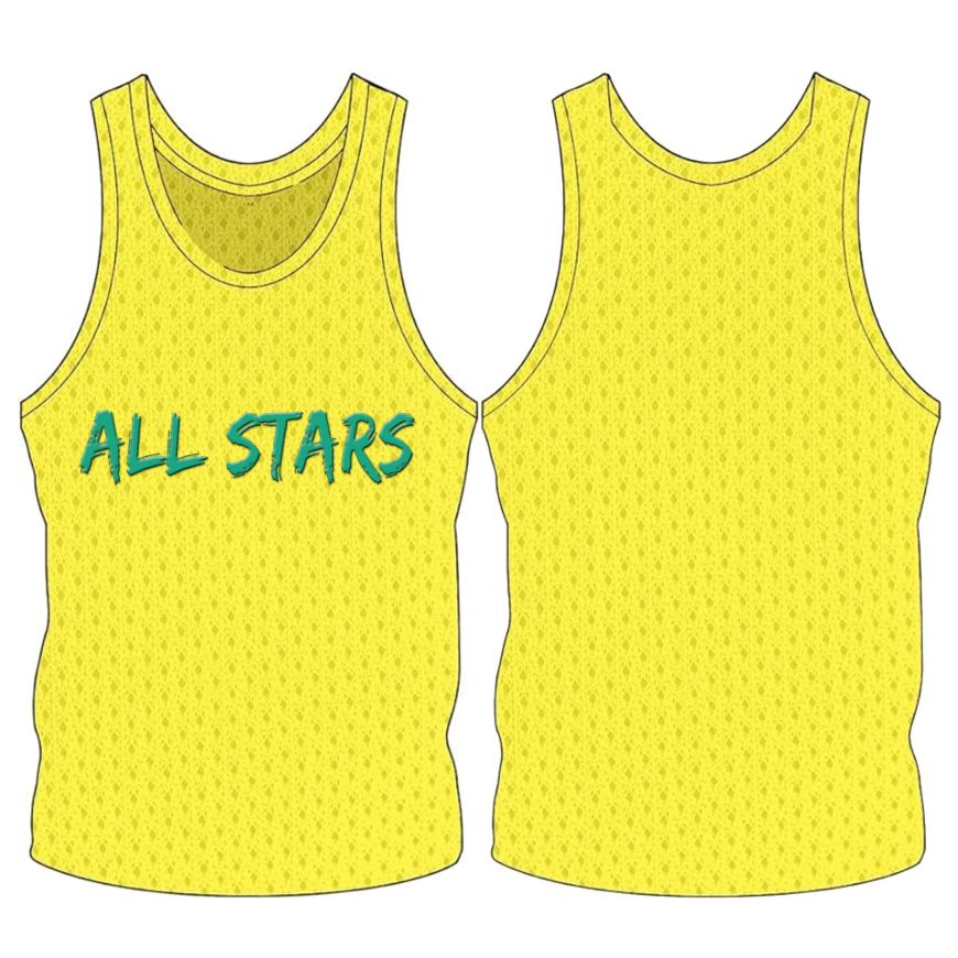 Picture of Sleeveless Training Vest (Pennies) with line of printing at Center Chest. Style N905-01. Custom Made.