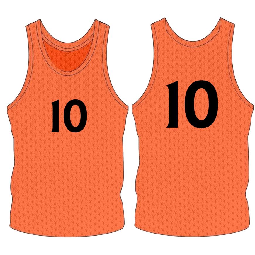 Picture of Sleeveless Training Vest (Pennies) with Player Number at Center Chest and Center Back. Style N905-04. Custom Made.