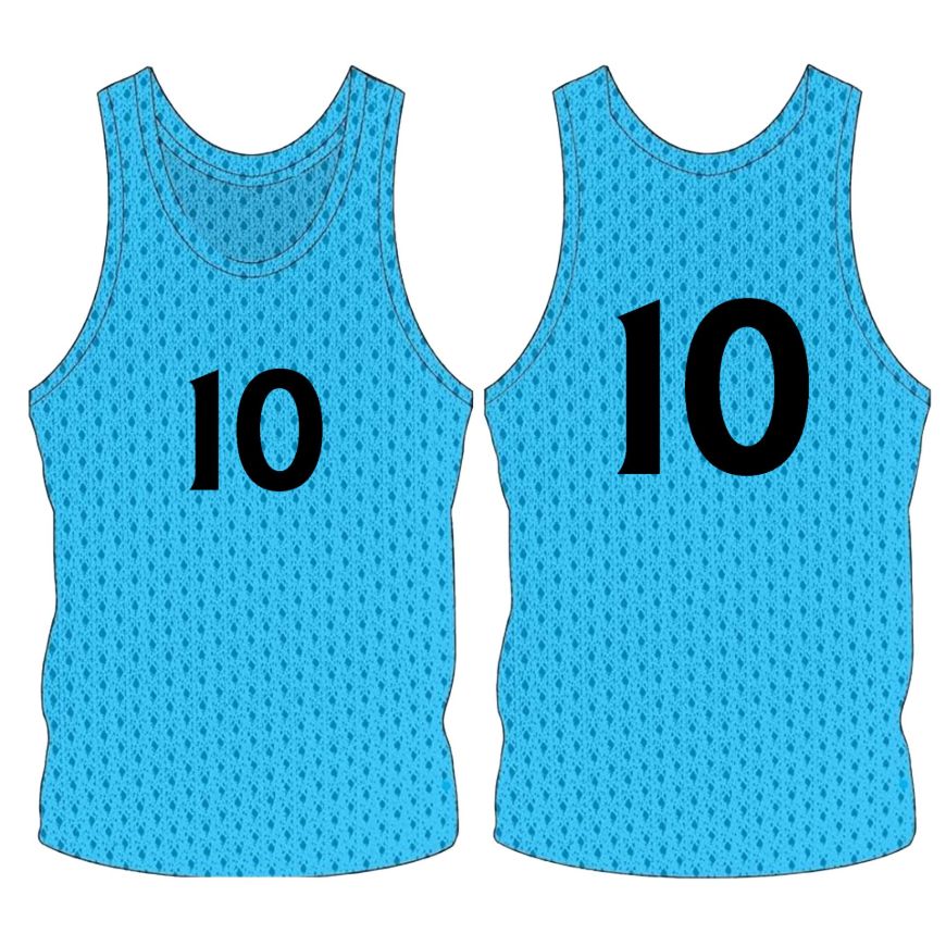 Picture of Sleeveless Training Vest (Pennies) with Player Number at Center Chest and Center Back. Style N905-04. Custom Made.